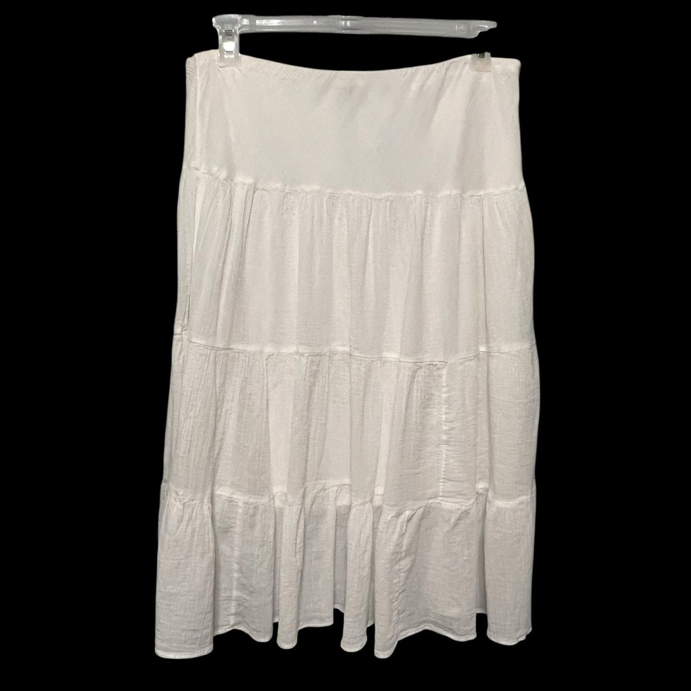 Chaps Prairie Skirt Womens Petite L White Crepe Cotton Lined Elastic Waist Boho